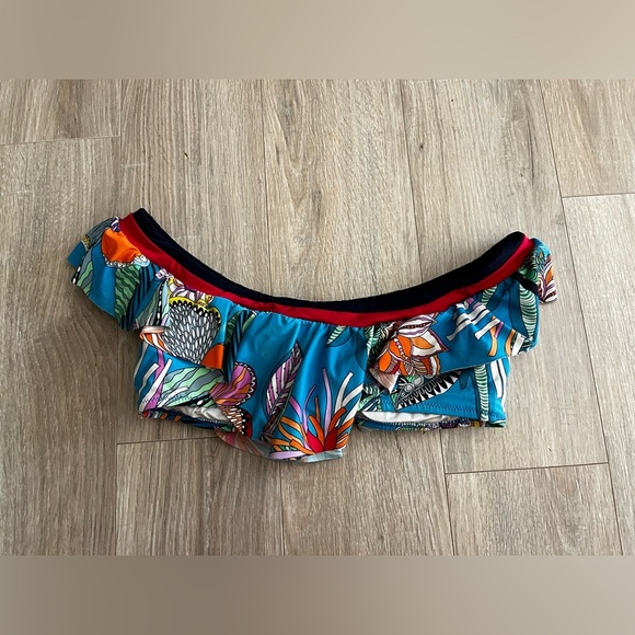 Trina Turk Pacific Tahiti Tropical Leaf Ruffle Bandeau Bikin Top - Size 8 - Picture 5 of 8